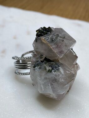 Handcrafted Clear Quartz Cluster Statement Ring - Silver